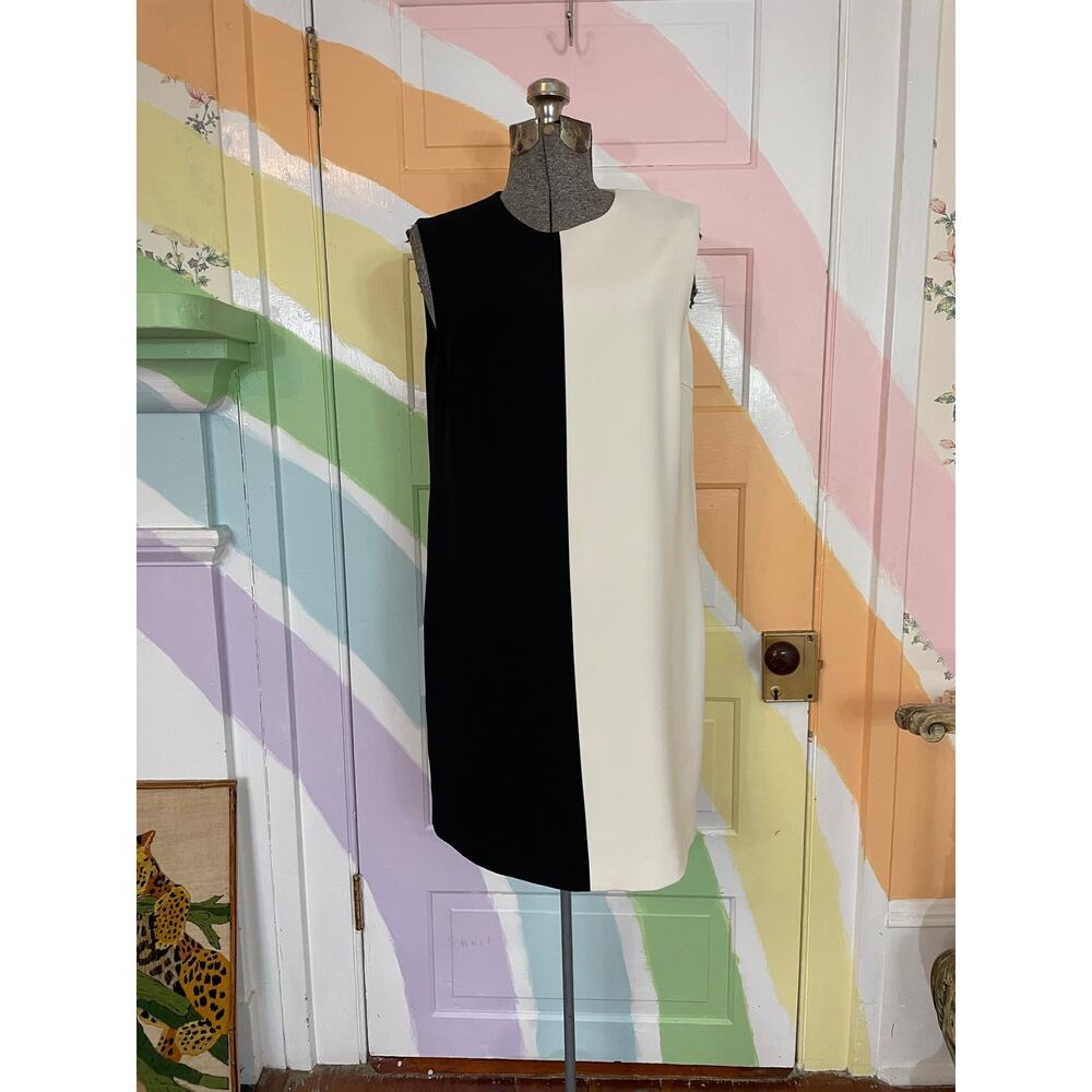 Theory Sleeveless Black Ivory Shift Dress Modern Minimalist 8